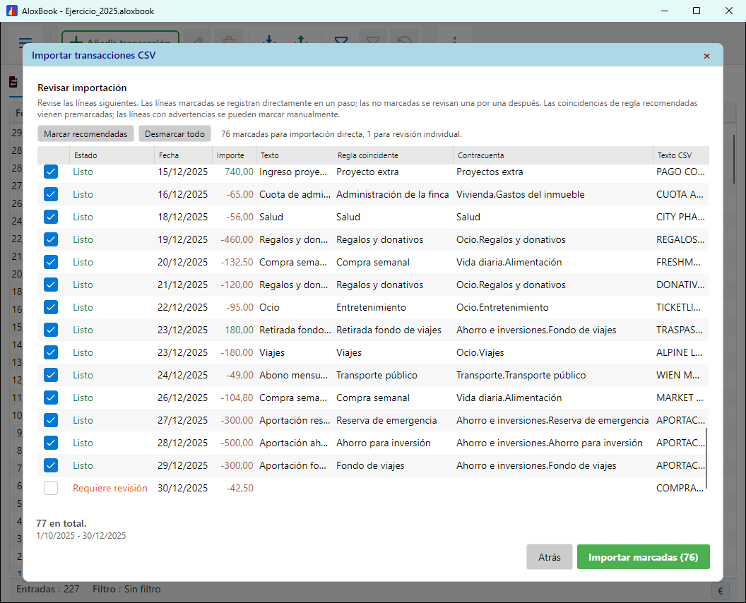 Importación CSV con vista previa