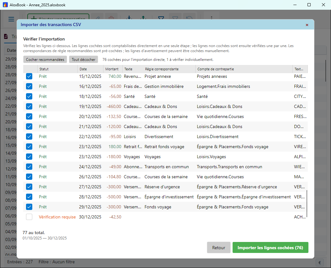 Import CSV avec prévisualisation
